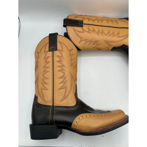 vintage Acme Scorpion cowboy boots  tan & dark brown leather Square Wingtip 8